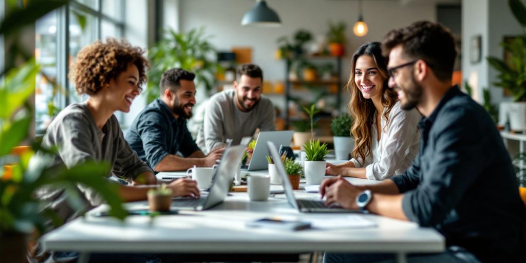 Ambiente de trabalho colaborativo no Mercado Livre.