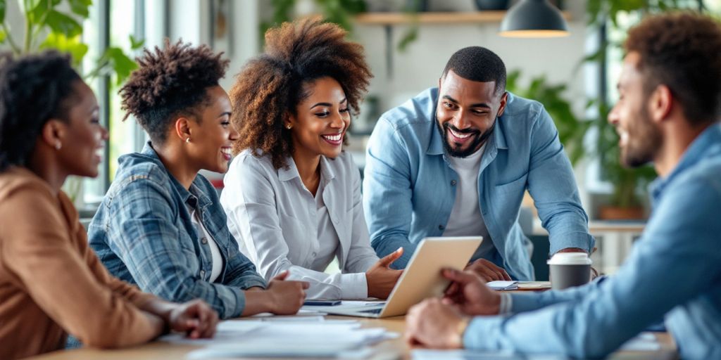 Grupo diverso de funcionários em ambiente corporativo